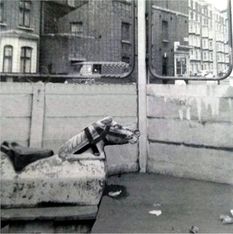 Hemp Row, c1965, showing a small part of the park on the same corner looking out towards Darwin Street. Hemp Row ran between Darwin and Chatham Street.  X.png