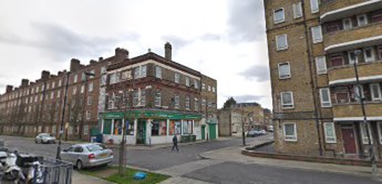 Bagshot Street opposite with the Londis Supermarket on the corner 2020. Kinglake Street left to right.   X.png