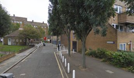 Cardinal Bourne Street now stops here Burbage Close. Great Dover Street is at the far end where the red lorry is.  X.png