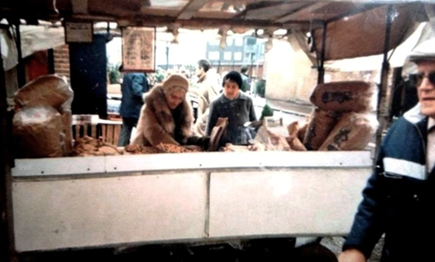 East Lane, c1970. Mary the Percy Dalton's peanut seller.  X..png