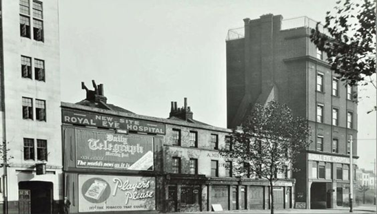 Waterloo Road, looking towards St George's Circus. The Royal Eye Hospital Royal South London Ophthalmic Hospital, which was established in 1857 and the building in the picture was rebuilt in 1892.  X.png