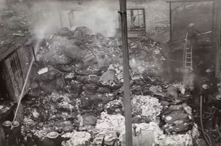 Sparrick Row, Southwark, during the Second World War, c1940, firefighters in action with hoses inside a building.   X.png