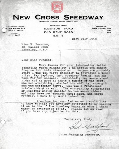 New Cross Speedway, 1948, Fay Taylour.  X..png