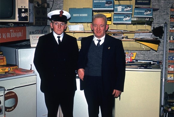 Spa Road, Paddy Hickey with is dad in Hickey’s Radio Shop.    X..jpg