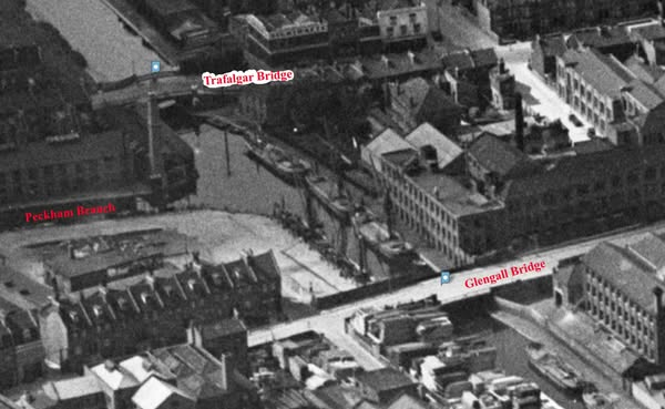 Surrey Canal, Glengall and Trafalgar Bridges c1931.  X..png