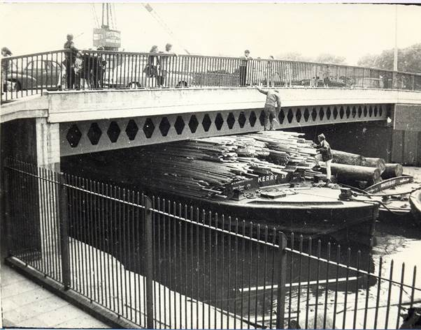 Oxestalls Road, Surrey Canal Bridge, late 1960s. Crane seen in background belonged to Stewards and it was located at their New Baltic Wharf.   X..png