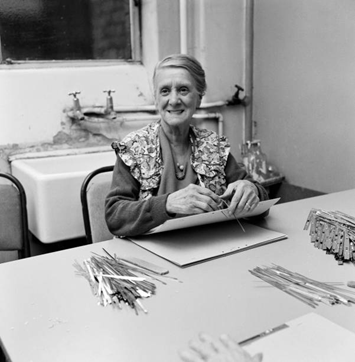 Spa Road, Mrs Florence Thomas, aged 76 of Rotherhithe, in the Municipal workshop. 1963.   X..png