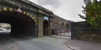 Rotherhithe New Road, site of The Halfway House Pub, in Jarrow Rd other side of gate, left. 2017..jpg