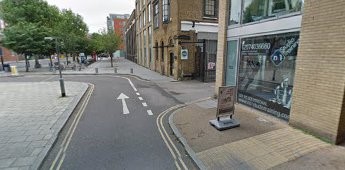 Roper Lane. Coming from Druid Street, it now turns here into Tower Bridge Road.jpg