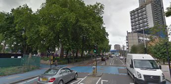 Newington Butts, roughly the same location as the 1906 picture, the Clock Tower  would have been behind the trees on the left.  X.png