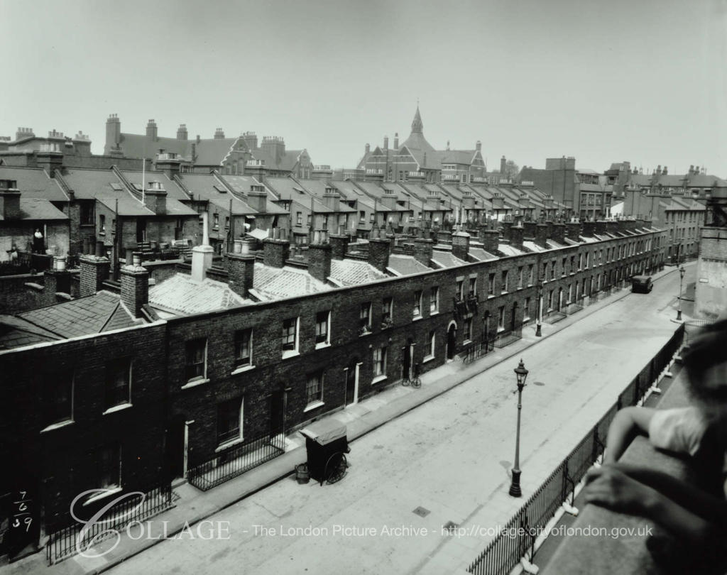 Beckway Street, looking towards New Kent Road. English Martyrs RC School on left in Flint Street.  X.png