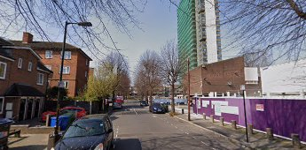 Abbeyfield Road 2019, roughly the same location,as the 1954 picture, with Aspinden Road at the far end and Mossington Gardens just on the left out of the picture.  X.png