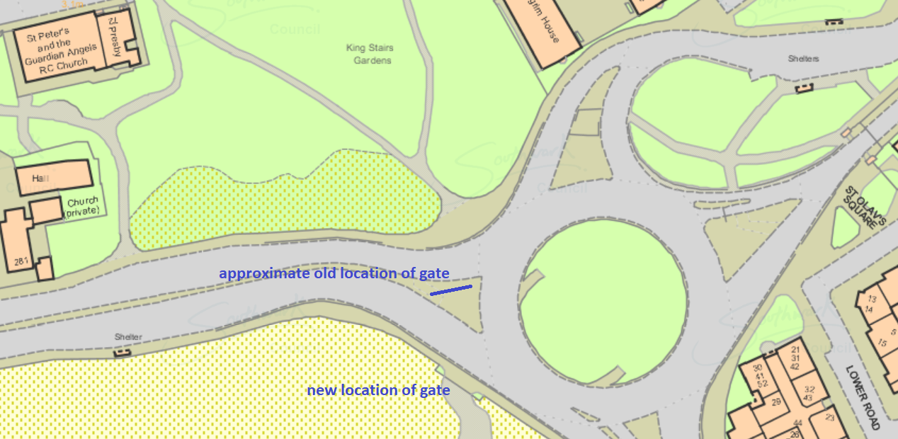 Southwark Park Paradise Gate location.png