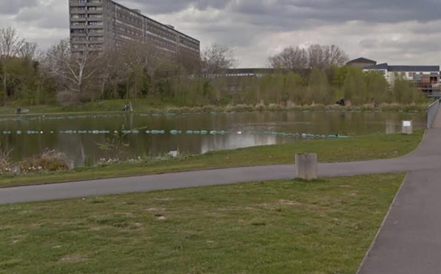 Longcroft Road Burgess Park, this is roughly where Longcroft Road was. The first picture was taken from further forward. Wendover Estate is on the left.  X.png